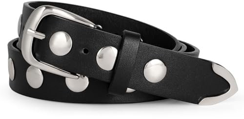 LEACOOLKEY Damen Ledergürtel für Jeans hosen Damengürtel Leder Punk Nietengürtel Studded Gürtel mit nieten