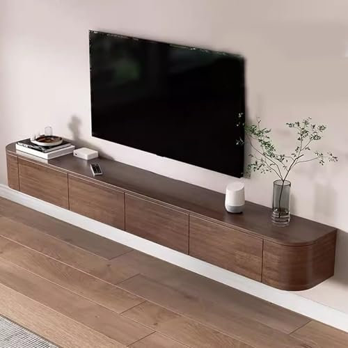 Mueble flotante para TV montado en la pared, consola multimedia con gran almacenamiento, material de madera de goma, ideal para sala de estar, 240 cm