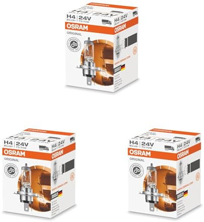 Osram ORIGINAL H4 für LKW, 64196, 24V, Faltschachtel (1 Lampe), Halogenweiß (Packung mit 3)