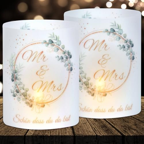 Cefoaie 16 Windlichter Hochzeit Deko 'Mr & Mrs' Schön DASS Du Da Bist Deko für Hochzeit, Taufe, Kommunion, Konfirmation, Feier & Einschulung - Polypropylen, 27 x 10 cm