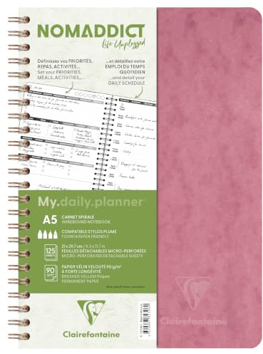 Clairefontaine 782396C - Spiralbuch My daily planner,Kollektion Age Bag, DIN A5 14,8x21cm, 250 abtrennbare Seiten (125 Blatt) 90g dot Altrosa, 1 Stück