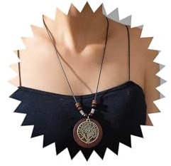 Allereya Collier bohème arbre de vie avec pendentif arbre de vie en cuir noir - Collier ras du cou arbre généalogique - Collier en bois pour femme, Zinc