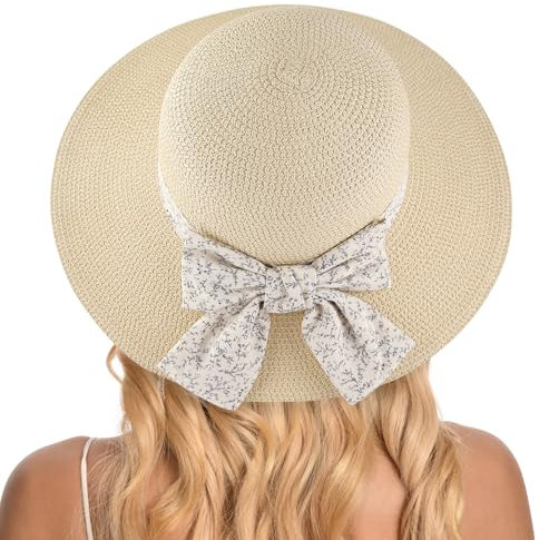Gajaous Chapeaux de Paille de Plage pour Femmes, Chapeau de Plage UV d'été, Chapeau de Paille à Large Bord Pliable pour Filles