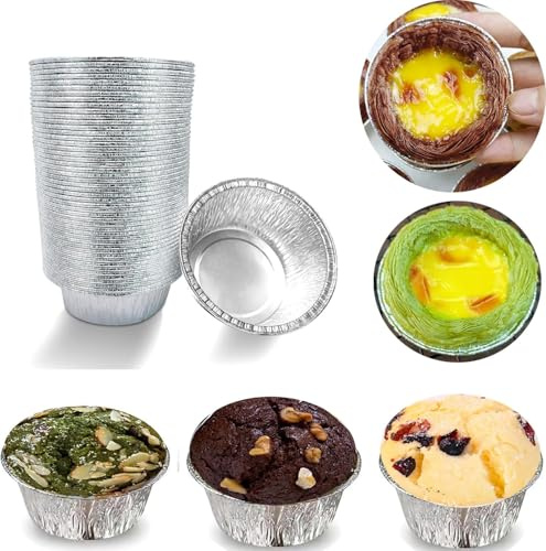 Qtuie 100-runde Aluminium Backschalen Backformen Kuchenformen Kleiner aus Folie Tarteform Tartelettes Förmchen Eierkuchenform perfekt zum Backen von kleinen Kuchen mit einer Größe von 9cm und 150ml
