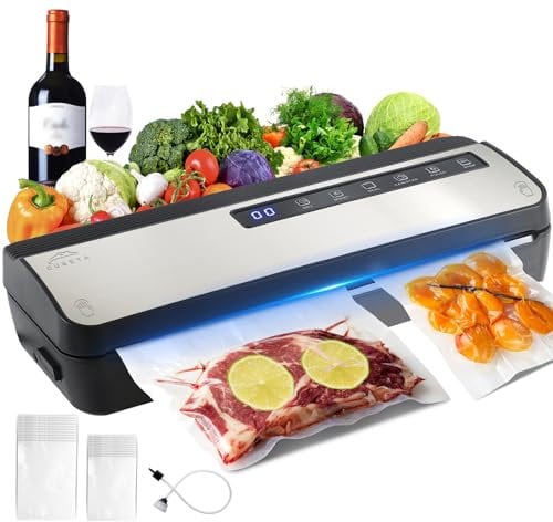 Vakuumiergerät Vakumierergerät für Lebensmittel Trockene/Feuchte, Vacuumiergeraet Eingebauter Cutter, Vakuumierer mit Schlauch und 20 Stück Vakuumbeutel, Digitalem Countdown