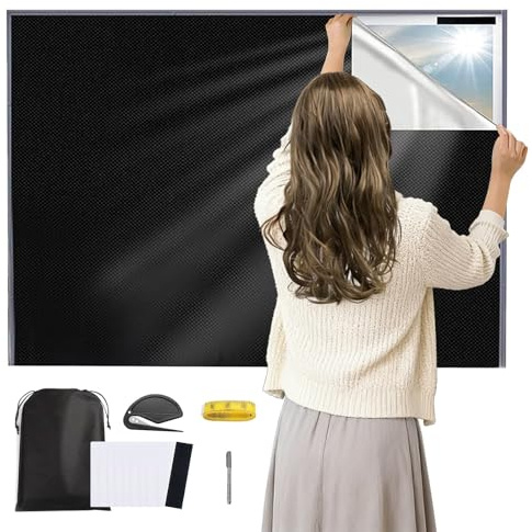 Blackout Blinds 145 x 200cm, 100% Blackout Blinds Stick on | No Drill Blinds for Windows Fits Any Size Shape, Temporary Portable Curtains for Bedroom Nursery Travel RV