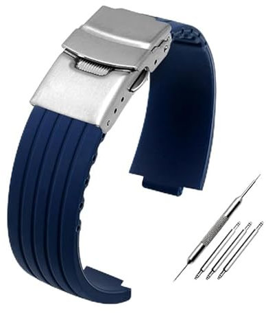 dayeer Gummiarmband für Oris Aquis 7330 7740 Uhrenarmband konvexes Armband(Blue-silver,24mm-12mm)
