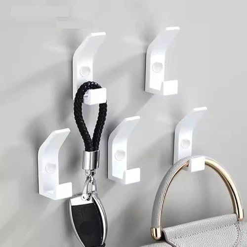 FAKKA Crochets Muraux Robustes en Métal - Set de 5 Pateres avec Vis - Double Crochet Porte-Serviette, Porte-Manteau, Porte-Chapeau - Pour Salle de Bains, Chambre et Plus - Blanc