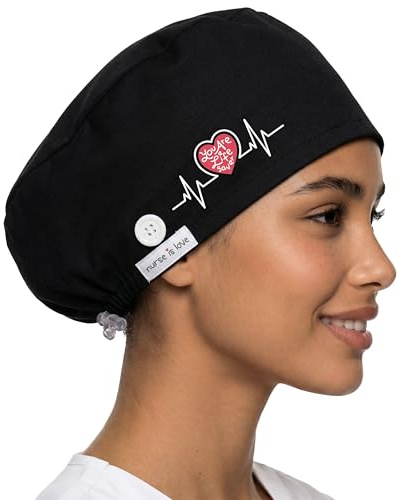 Nurse is Love Cuffietta Chirurgica - Cuffia Chirurgica Donna per Infermiera, Cuffie Dentista, Medico Mantiene l’Igiene, Tessuto Traspirante con Fantasie Divertenti | Accessori Negro