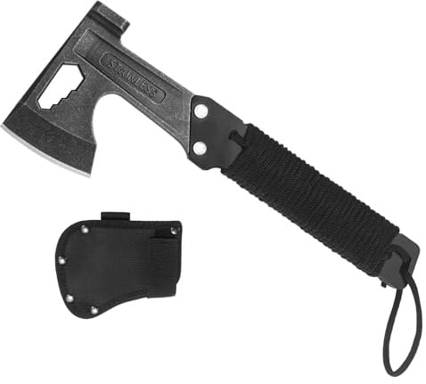 HONZIN Multi Tool Axe, 3 in 1 Multitools with Hammer Hexagonal Spanner, Outdoor, Emergency, Stainless Steel Multitool with Sheath, Camping Essentials Multitool Gifts for Men