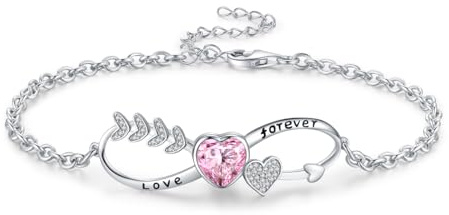 Eusense Bracelet Coeur et Infini Bracelets en Pierre de Lune Améthyste Rubis Bracelet Réglable Bijou pour Femme, Cadeau pour Anniversaire ou Saint-Valentin