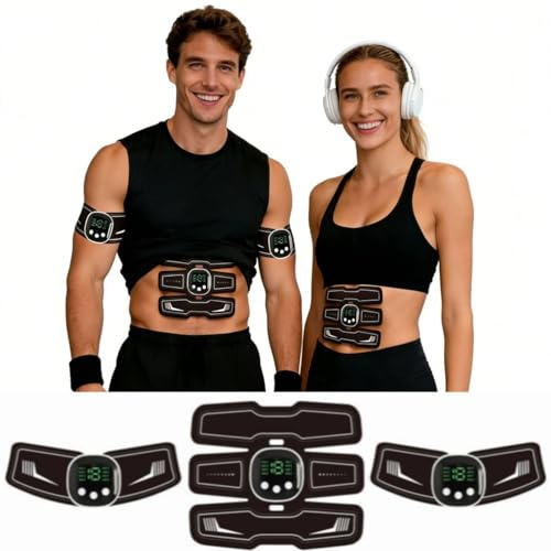 HENESE EMS Bauchtrainer Pro,,EMS Bauchmuskeltrainer, Bauchmuskeln Stimulationsgerät 8 Modi & 19 Intensitäten für Bauch, Intelligentes Fitness,Gezielte Stimulation der Bauch Muskulatur