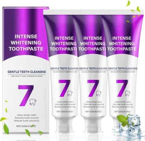 Toivize 7 Pro Intensive Whitening Zahnpasta, Aufhellende Zahnpasta | für Weiße Zähne, Farbkorrektur Zahnpasta zur Reduzierung Gelber Verfärbungen, Tiefenreinigung & Frischer Atem, 120g je Tube