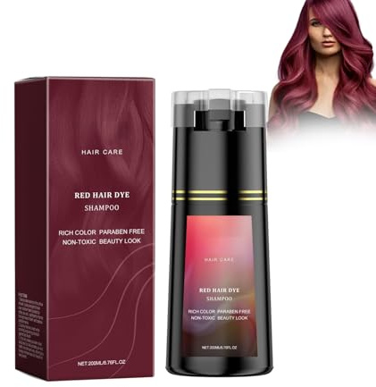 Champú Tinte Red, Instant Hair Dye Shampoo, Realza Los Tonos Red Intensos Y El Brillo Natural, Color Duradero Y Vibrante, Cubre las Canas, Apto para todo tipo de Cabello