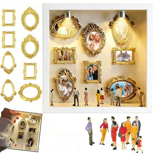 Vibbang Mini Museum Diy, Museum of Us, Personalisierte DIY Silhouette Box, Shadow Box Bilderrahmen mit Mini-Bilderrahmen Gold, 8 Miniatur Menschen, Bedeutungsvolles Valentinstagsgeschenk（Weiß）