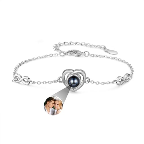 Amsgedhie Personalisiertes Foto Projektions Armband für Frauen Infinite Armband mit Gravur für Mama, Oma, Freundin Geschenk zum Valentinstag Muttertag