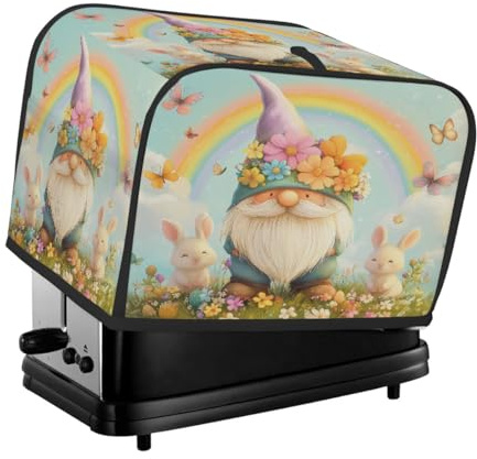 Spring Rainbow Gartenzwerg Toaster Abdeckung 4 Scheiben Staubschutz für Brotmaschine, kleine Küchengeräte