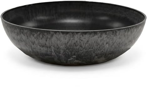 colourliving Pflanzschale Bowl Serie Stone, Flache Schale rund aus recyceltem Kunststoff, Steinoptik, wetterbeständig für Balkon Terrasse Fensterbank, Varianten Farbe Größe (Anthrazit, Groß)