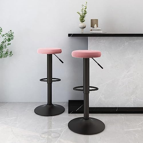 Runheo Lot de 2 tabourets de Bar en Velours Rose pivotants réglables avec Repose-Pied et Cadre en métal, Style Industriel Moderne, Confort Ergonomique pour Cuisine Salle à Manger Salon