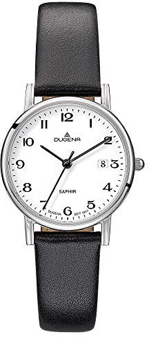 Dugena Damen-Armbanduhr 4460728 Zenit, Quarz, weißes Zifferblatt, Edelstahlgehäuse, Saphirglas, Lederarmband, Dornschließe, 3 bar