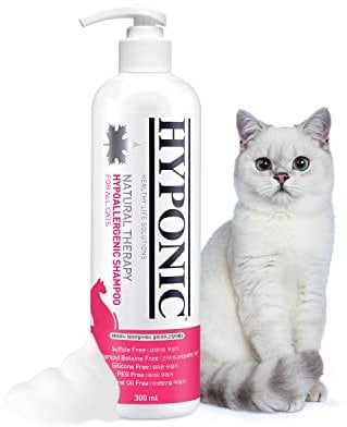 HYPONIC Hypoallergenes Shampoo, geruchsneutral für alle Katzen | Kein Conditioner erforderlich | Sulfat- und parabenfreie (duftend 300ml)
