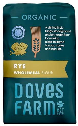 Doves Farm Organic Stoneground Wholemeal Rye Flour 2.2 lb (1 kg) - High Fiber Ancient Whole Grain Dark Rye Flour for British Baking Breads, Cakes & Biscuits | Kosher & Vegan | Imported from UK