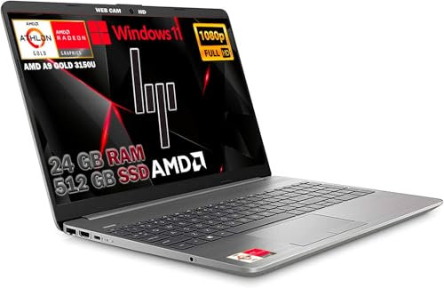 HP 255 G9 Silver Notebook Portatile, SSD M2 NVME 512GB, Display FullHD 15.6, Amd A9 Gold 3150U fino a 3,3 GHz, 24GB DDR4, Wi-fi, 3 usb, webcam HD, Win11 Pro, Pronto All'uso, Gar. IT