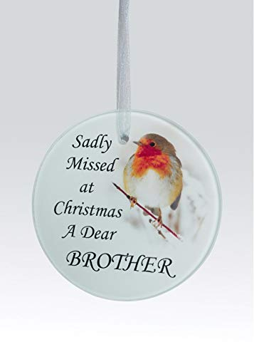 David Fischhoff Robin Christmas Tree Hanging Glass Memorial Ornament - Choice of Relative (Brother)