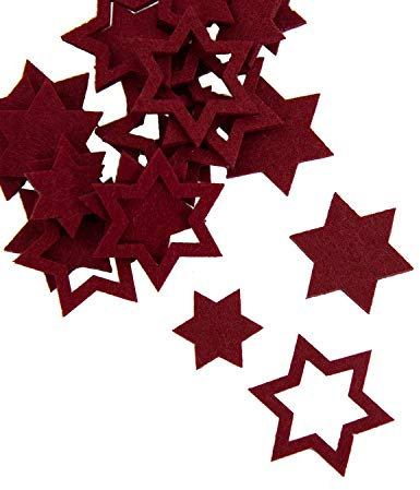 Oblique Unique® 24 Filz Sterne Weihnachtsdeko Tischdeko Weihnachten Deko 3 Motive - Farbe wählbar (Rot)