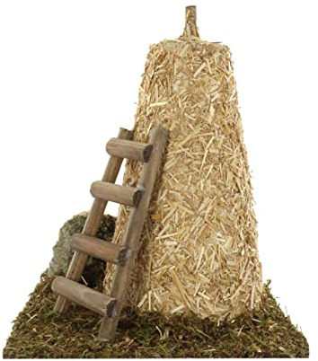 Ferrari & Arrighetti Miniatur-Heuhaufen mit Leiter, Krippenzubehör, Holz, Mehrfarbig, 14 x 11 x 17 Zentimeter