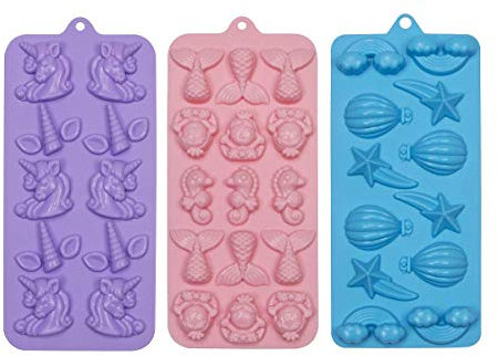 Webake 3 Pcs Unicorn Chocolate Moulds Silicone Sweet Moulds Mermaid Tail Mould Hot air Balloon Baking Moulds for Making Sweet, Ice Cube, Jelly, Candy, Wax