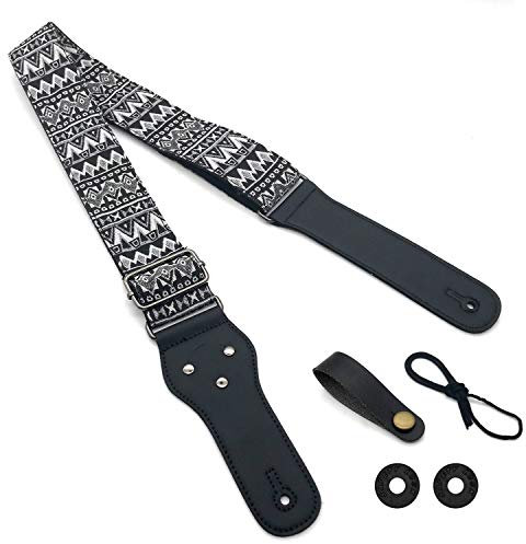 Poromoro Verstellbarer Gitarrengurt mit 2 Gurtschlössern und Lederbandknopf (E)