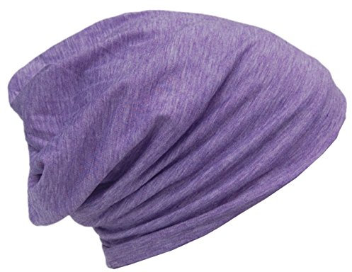 Cool4 Sommer Jersey Beanie Baumwolle meliert Slouch Chemo Unisex Mütze Cap A29 (Flieder)