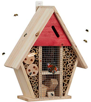 Relaxdays Insektenhotel, Nisthilfe Wildbienen & Schmetterlinge, Garten, Balkon, Bienenhotel HxBxT 30 x 25 x 11 cm, Natur