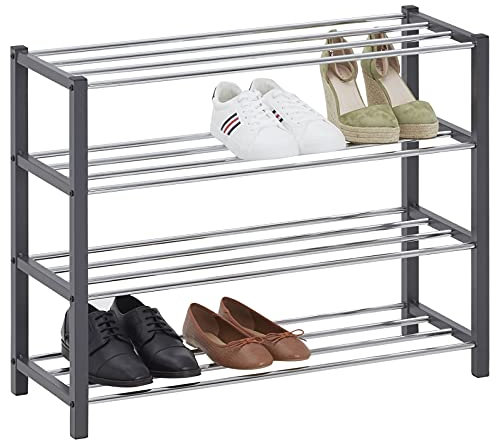 IDIMEX Schuhregal Dublin mit 4 Ablagen in grau. Robustes Metallregal für Flur Schuhaufbewahrung. Schuh-Organizer Schuhablage dielen- & flurmöbel