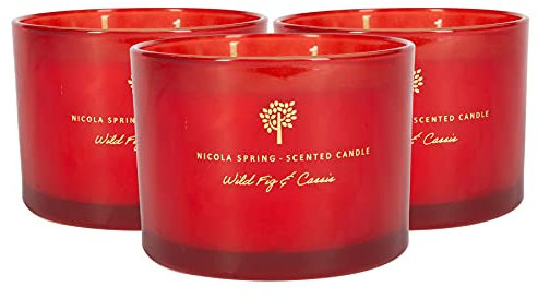 Nicola Spring Wild Fig & Cassis Scented Candle - 350g - Pack of 3-38 Hour Burning Time Natural Soy Wax Double Wick Candles Relaxing Fragrance Aromatherapy Gift Set