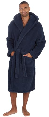 Slumber Hut® Mens Fleece Dressing Gown - Men Sherpa Hooded Bathrobe - Luxury Flannel or Thick Pile Snuggle Fabric Winter Warm - Black Grey Navy Blue - Size Men M L XL 2XL