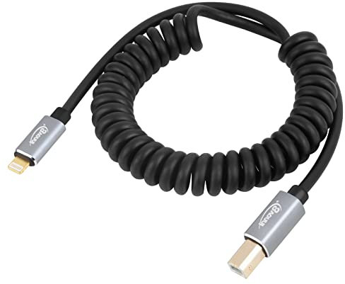 innov8 8 Pin to USB 2.0 Type B OTG Musical Instrument Midi Coiled Cable for Electronic piano, electronic organ, electronic drum, audio DAC, midi keyboard,USB microphone and other midi devices