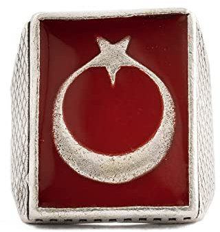 Gök-Türk Ring für Herren 'Teskilat' Ay Yildiz Halbmond - verstellbare Größe, rot