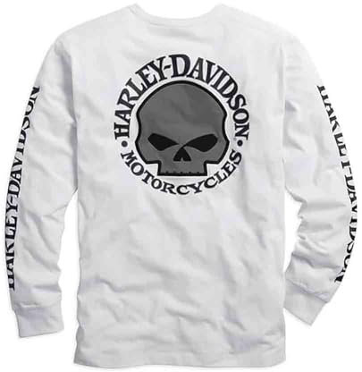 HARLEY-DAVIDSON T-shirt à manches longues Willie G. Skull - Manches longues en coton - Pull fin d'été - Manches longues - Blanc, L