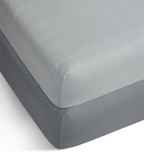 2 x Bambus Spannbettlaken Spannbettuch Bettlaken aus 100% Bambus 210 g/m² Oeko Tex Farbe Dunkelgrau/Hellgrau Größe 90-100 cm x 200 cm x 30 cm