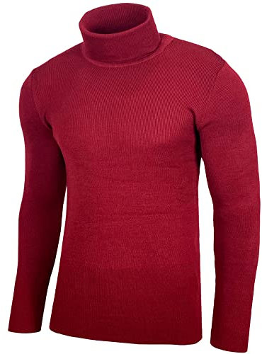 Baxboy Herren Rollkragen Pullover Langarmshirt Feinstrick Sweater Freizeit Slim fit Basic Männer Langarm Crew Neck BB-1406, Farbe:Bordeaux, Größe:S