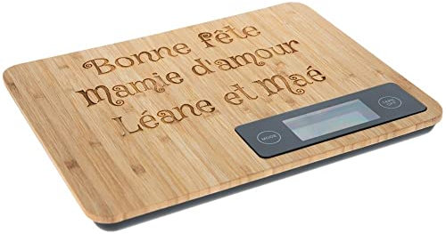 Ocadeau Balance de Cuisine en Bois gravée – Balance de Cuisine personnalisée avec Texte gravé – Balance en Bois de Bambou Personnalisable