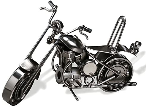Maigendoo Motorrad Ornament Schmiedeeisen Motorcycle Deko Handmade Skulptur Dekoration Vintage Eisen Kunst Motorrad Modell für Desktop Dekor, Fotografie Requisiten, Kunstsammlung (Silber)