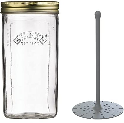 Kilner Weithals Glas mit Deckel und Heber | Einmachglas 1L mit Schraubdeckel für eingelegte und fermentierte Lebensmittel | Vakuumversiegelung | Füllstandanzeige in ml | Fermentieren Glas