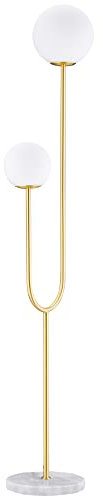 HOMCOM Lampadaire métal Lampadaire sur pied salon doré avec 2 Têtes abat-jours globe blanc verre dépoli - 25W - 33 x 25 x 155,5 cm