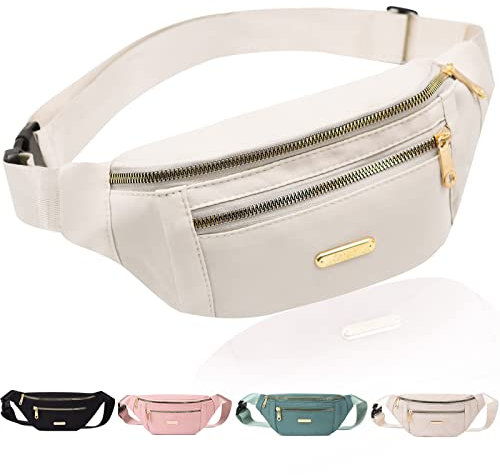 Fanny Pack Fashionable Waist Bag Casual Travel Bum Bag with 3 Zipper Pockets for Women Men Sports Running Hiking Jogging (Beige)