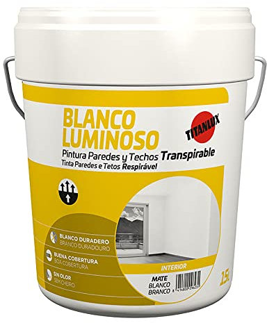 PINTURA PAREDES Y TECHOS INTERIOR BLANCO LUMINOSO 15l MATE TITAN 03H000115