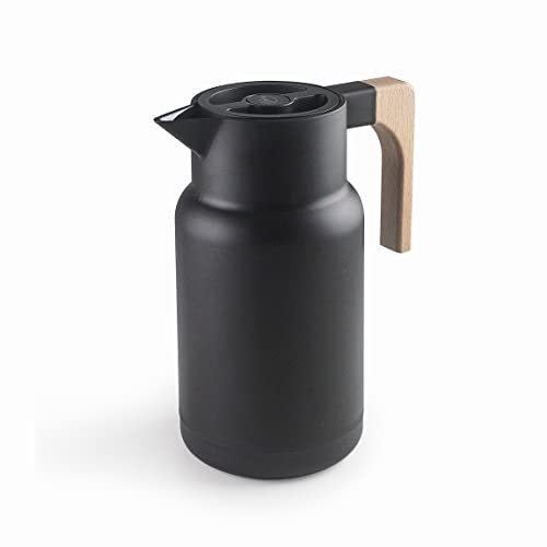 LACOR - 62598 - Thermos Flask for Liquids in Black, Cold and Heat, Polypropylene, Double Wall with Glass Layer Inside, Insulating Cap, Capacity: 1 L, Black