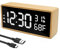 hinrey Digitaler Wecker,Tischuhr Holzoptik mit Große LED Temperaturanzeige, 7 Helligkeit und Lautstärke Regelbar, Snooze, mit 2 Alarmen, 12/24HR (Buchenholz/Quader)
